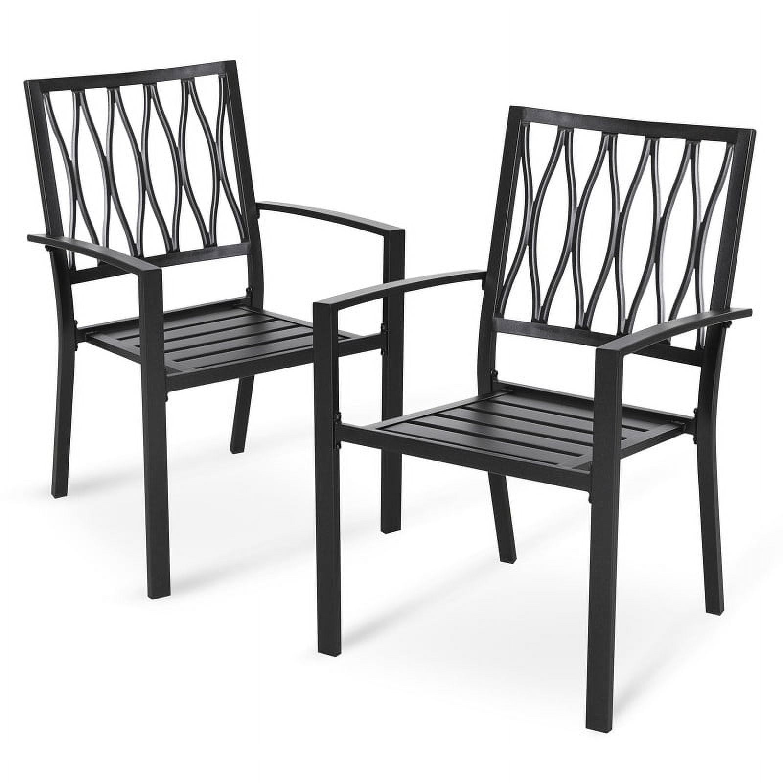Nuu Garden 2PCS Outdoor Patio Stackable Wrought Iron Dining Chairs Set of 2,Bistro and Dining Chairs,Black