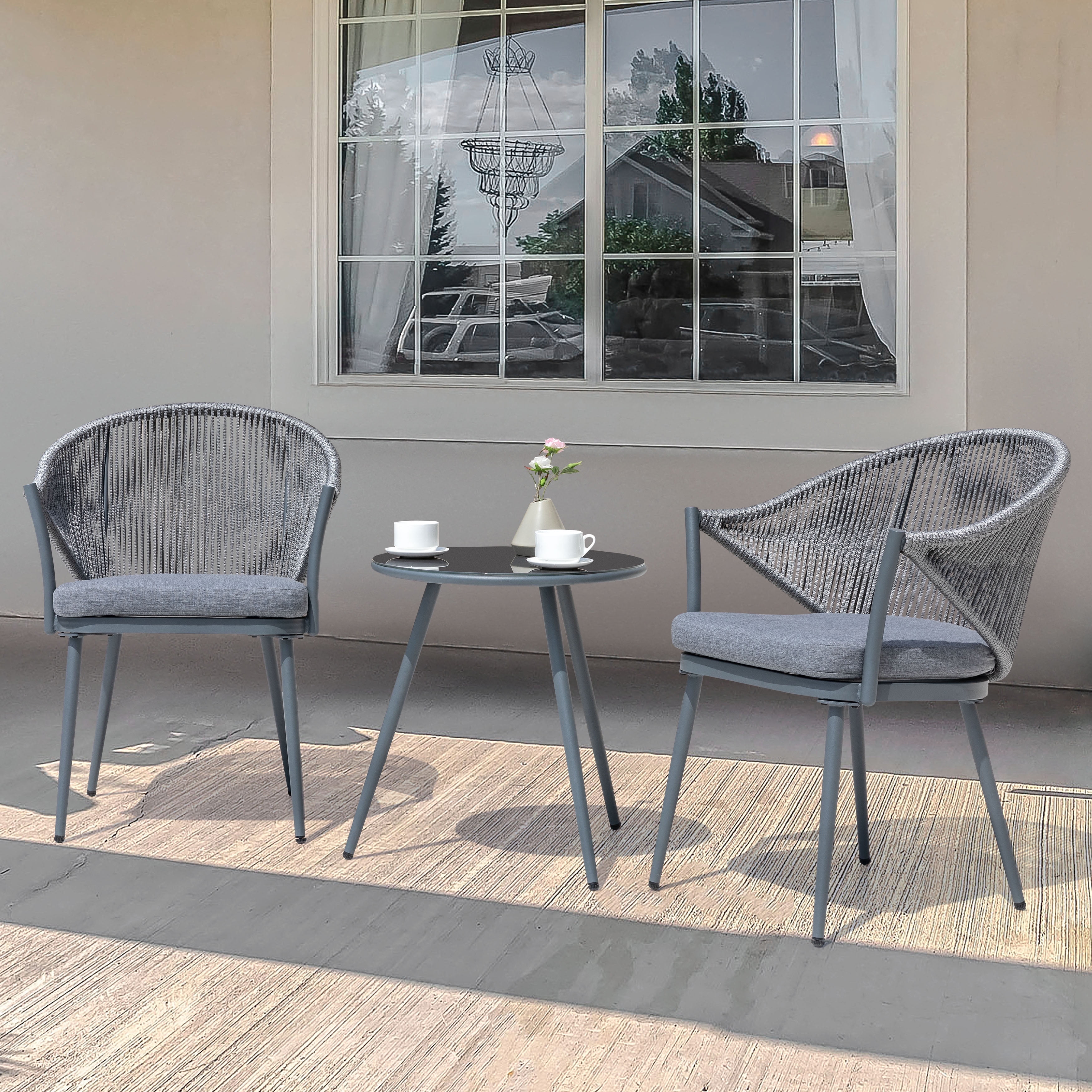 Dark Gray Aluminum 3-Piece Patio Bistro Set with Cushions