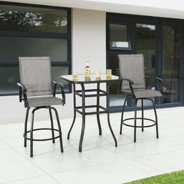 Set of Outdoor Bar Stools with Armrest, 360° Swivel Bar Height