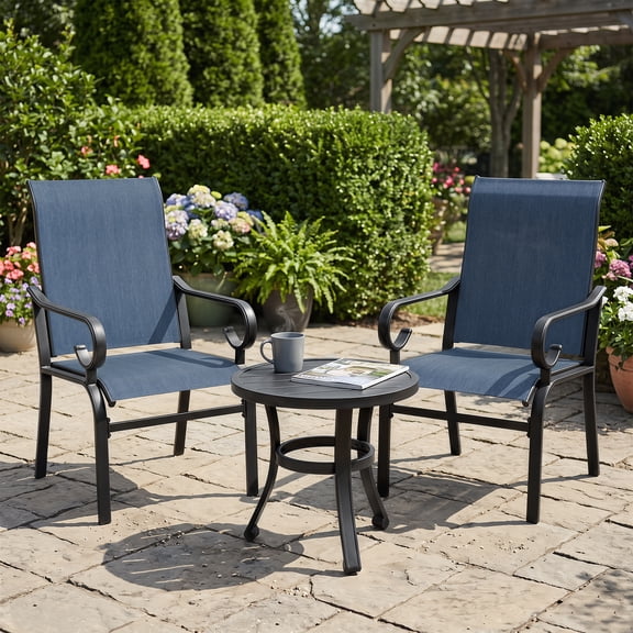 Nuu Garden 3-Piece Patio Bistro Set, 2 Textilene Chairs and 1 Side Table, Powder-Coated Metal Outdoor Patio Furniture Set, Conversation Furniture Set for Balcony Porch Garden Backyard, Blue and Black