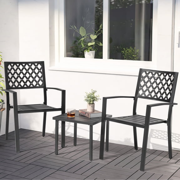 Nuu Garden 3-Piece Patio Bistro Set, Bistro Table and Chairs Set, Bistro Set with Coffee Table and Stackable Chairs, All- Weather Outdoor Patio Furniture Set for Poolside, Garden and Deck, Black