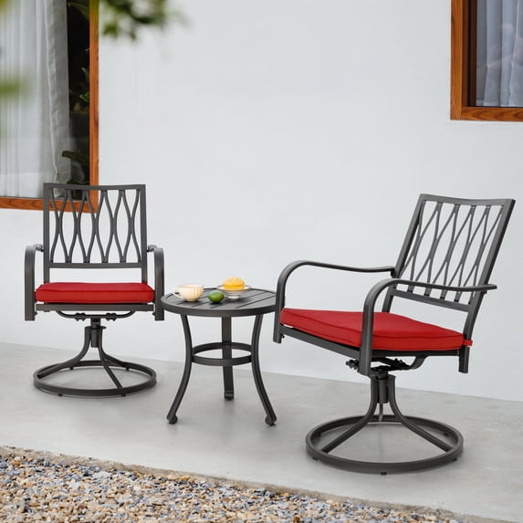 Nuu Garden 3 Piece Patio Bistro Set,Outdoor Furniture Patio Bistro Set Swivel Rocking Chair Set with Iron Table,Black and Red Color