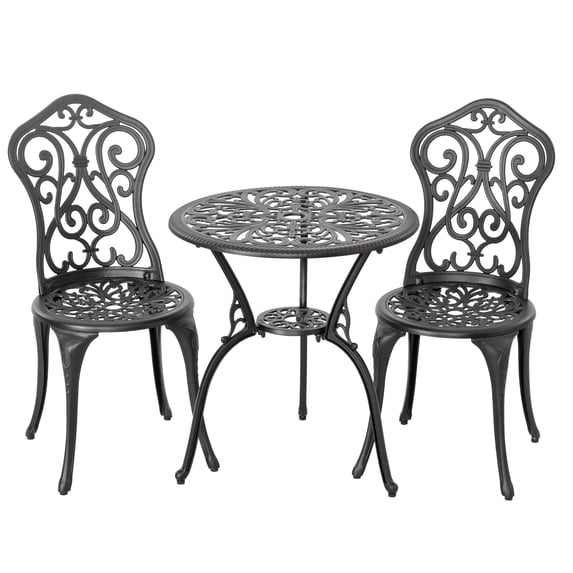 Nuu Garden 3 PCS Outdoor Bistro Set, Patio Bistro Set with 2 Chairs, Round Table with Umbrella Hole, All-Weather Outdoor Patio Bistro Set, Black