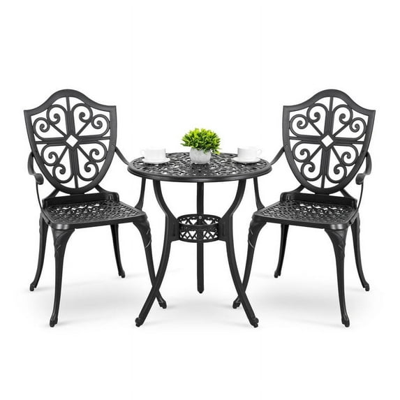 Nuu Garden  3-piece Black Cast Aluminum Patio Bistro Set vintage-inspired flower