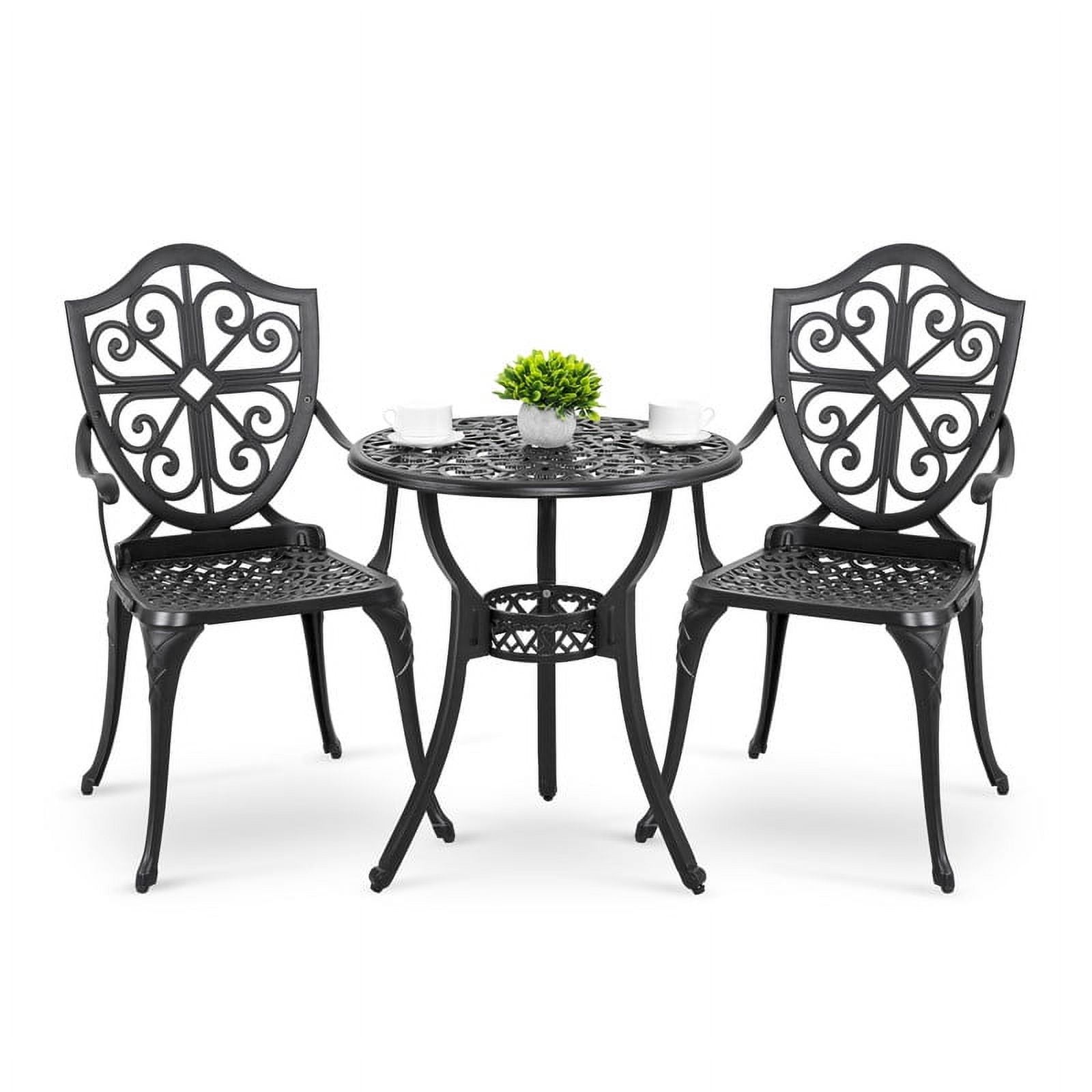 Black Cast Aluminum 3-Piece Vintage Bistro Set with Floral Design