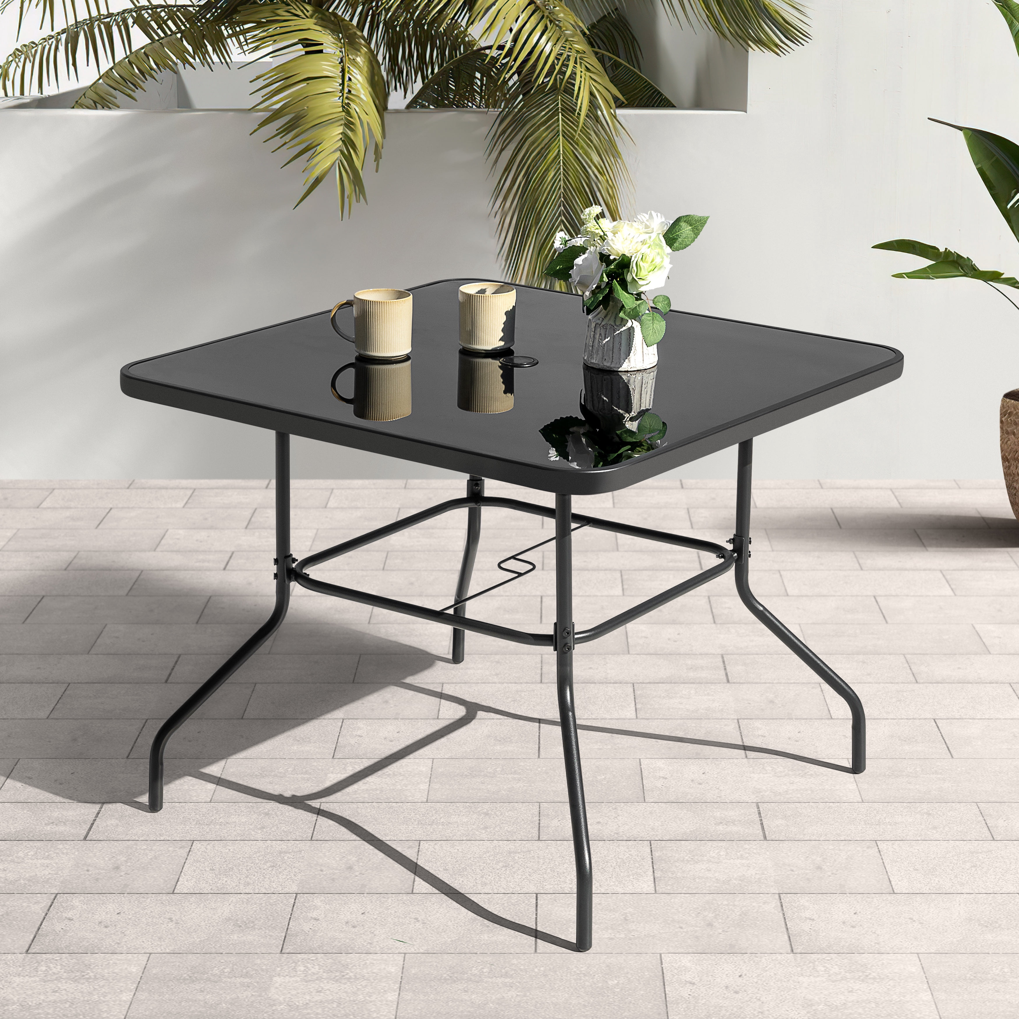 Nuu Garden 32'' Square Outdoor Table, Patio Table with Umbrella Hole ...