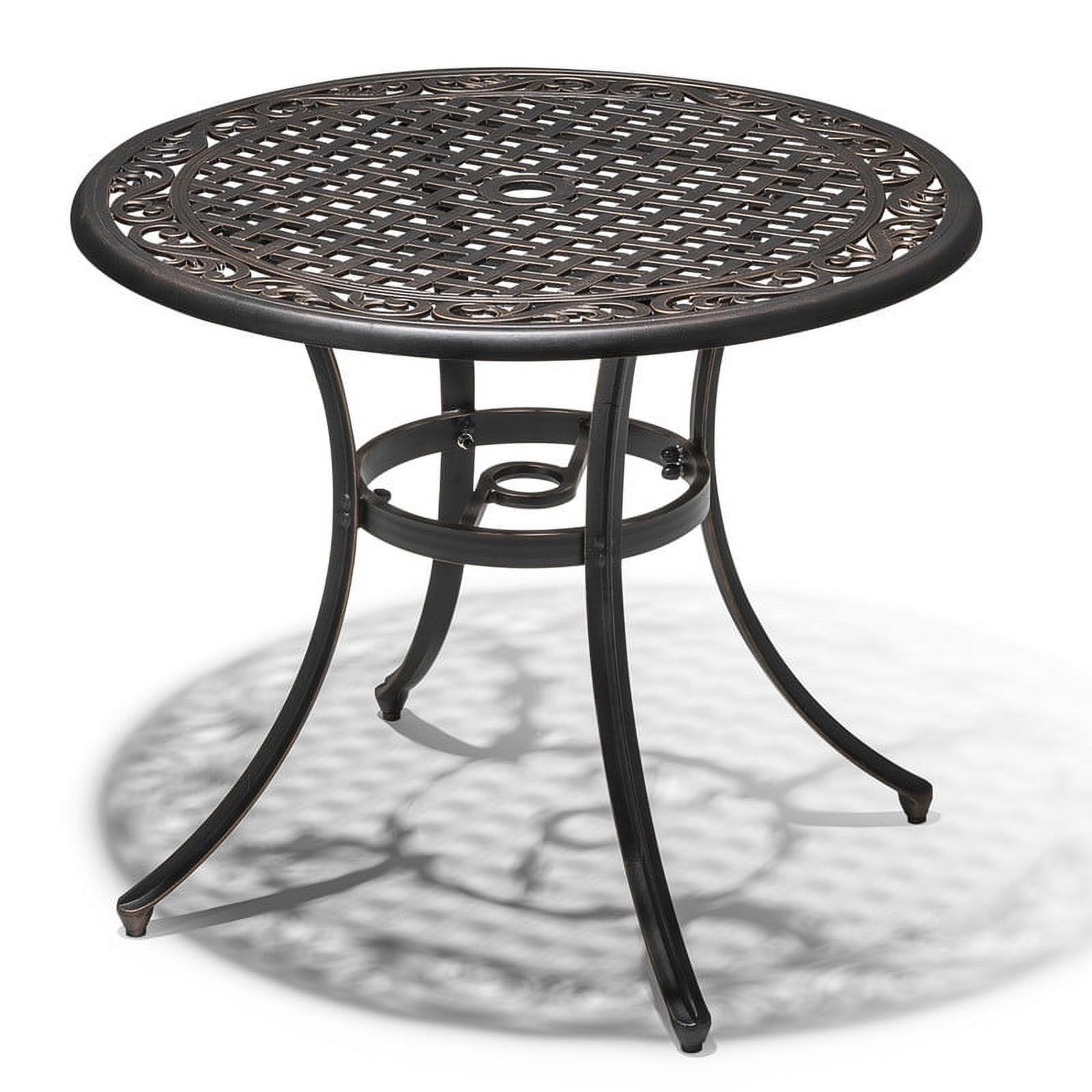 Nuu Garden 36" Cast Aluminum Outdoor Dining Table Round Patio Bistro Dining Table with Umbrella Hole,Black with Antique Bronze at The Edge - image 1 of 9