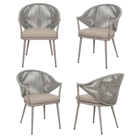 Nuu Garden 4 Piece Outdoor Aluminum Chair Set, Woven Rope Conversation Chairs with Seat Cushions, Beige