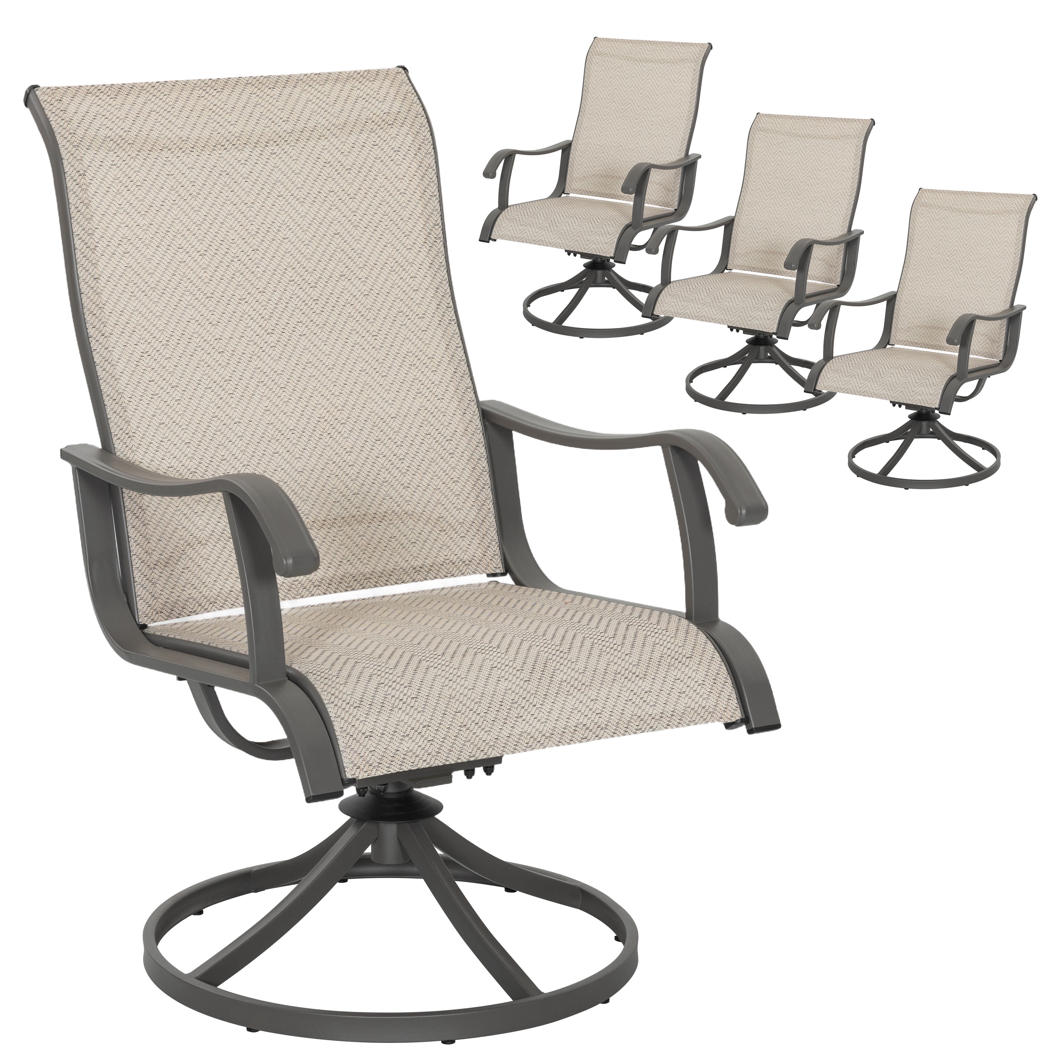 Nuu Garden 4-Piece Patio Chairs, Outdoor Dining Chairs with Armrests, Swivel Textilene Outdoor Dining Furniture for All Weather, with Metal Frame, for Garden, Backyard, Deck, Poolside, Beige
