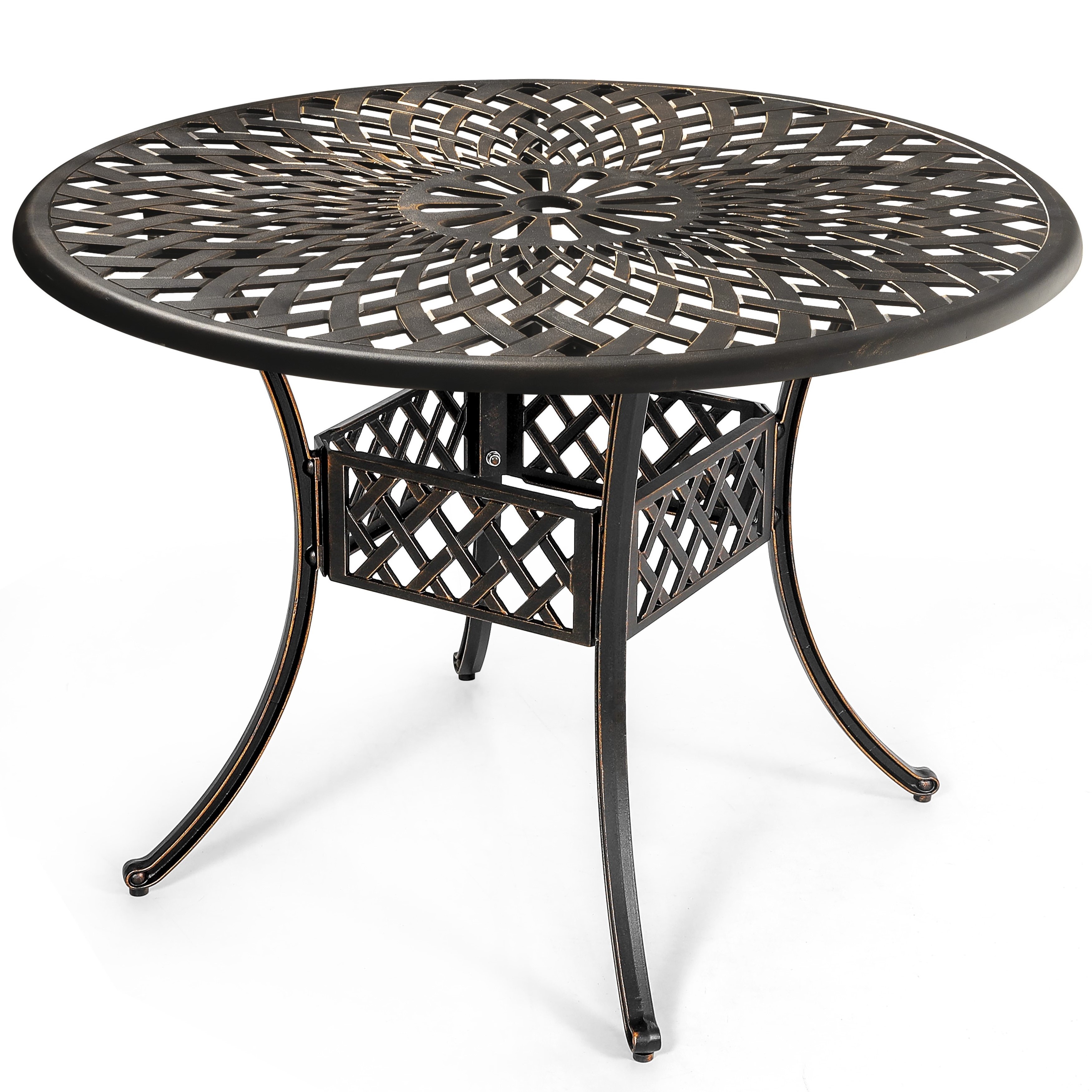 Nuu Garden 42" Cast Aluminum Round Outdoor Dining Table,Patio Bistro Table with Umbrella Hole Conversation Table, Black with Antique Bronze at The Edge - image 1 of 9