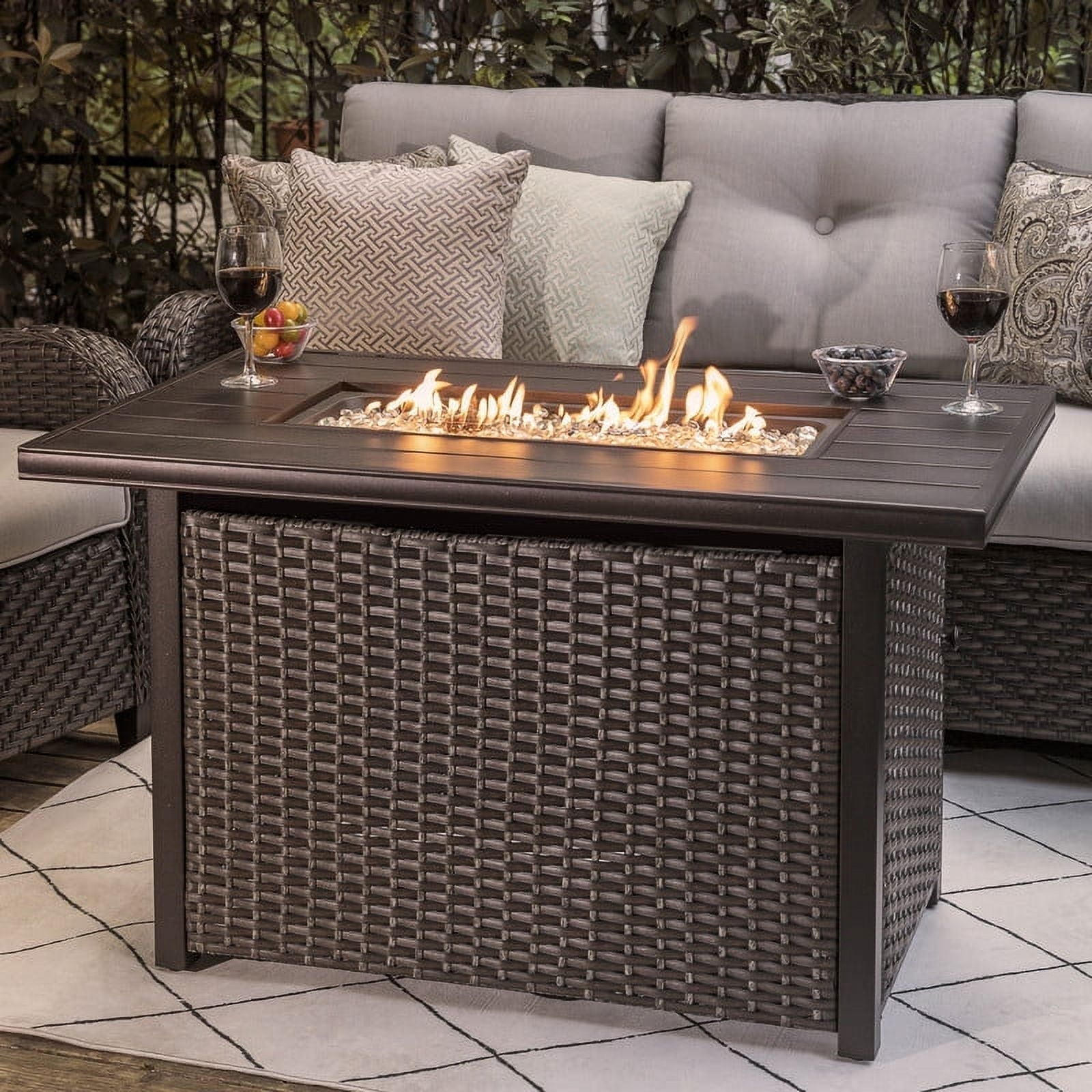 Nuu Garden 43" 50000BTU Outdoor Propane Gas Fire Pit Table, Rattan Aluminum Gas Burning Fire Pit Table, Dark Brown