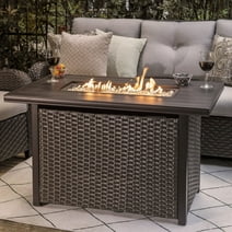 Nuu Garden 43" 50000BTU Outdoor Propane Gas Fire Pit Table,Rattan Aluminum Gas Burning Fire Pit Table with Lid,Cover and Glass Beads, Dark Brown