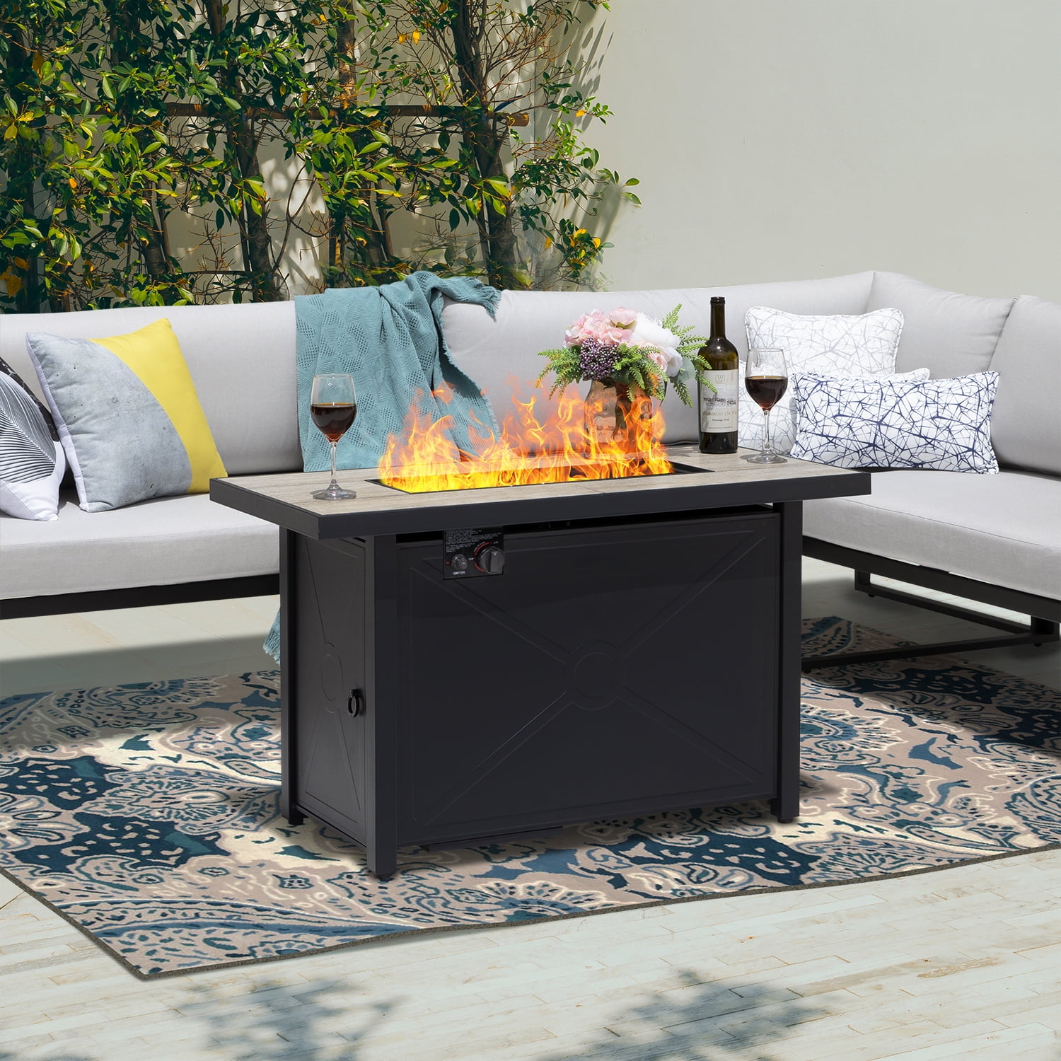 Nuu Garden 43" Ceramic and Rattan Gas Fire Pit Table