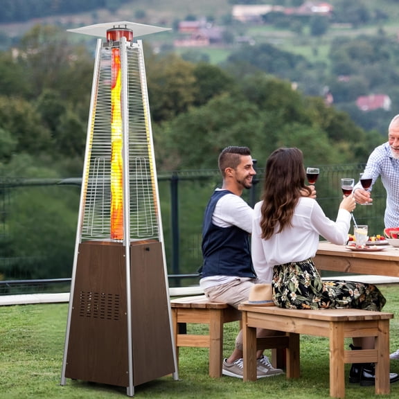 Nuu Garden 48,000 BTU Pyramid Propane Heater Outdoor Patio Heaters with Wheels, Patio Heater with Glass Tube Deck Porch for Outdoor Use Camping Backyard, Stainless Steel Burner, Wood-Grain Finish