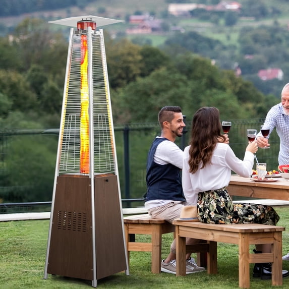 Nuu Garden 48,000 BTU Pyramid Propane Heater Outdoor Patio Heaters with Wheels, Patio Heater with Glass Tube Deck Porch for Outdoor Use Camping Backyard, Stainless Steel Burner, Wood-Grain Finish