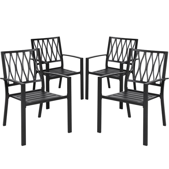 Nuu Garden 4PCS Outdoor Patio Stackable Wrought Iron Dining Chairs Set of 4,Bistro and Dining Chairs,Black