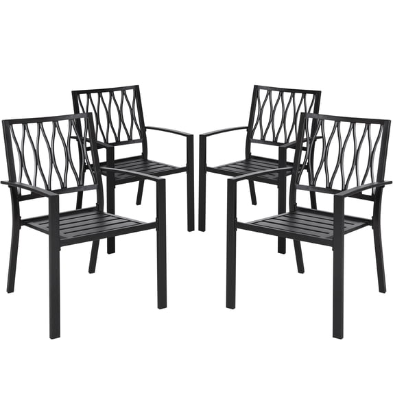 Nuu Garden 4PCS Outdoor Patio Stackable Wrought Iron Dining Chairs Set of 4,Bistro and Dining Chairs,Black