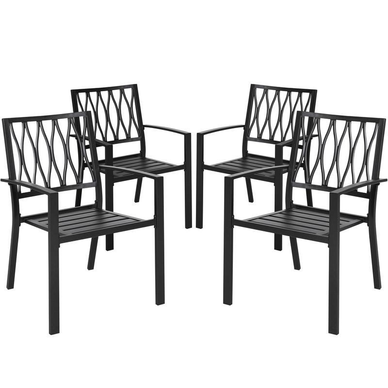 Nuu Garden 4PCS Outdoor Patio Stackable Wrought Iron Dining Chairs Set