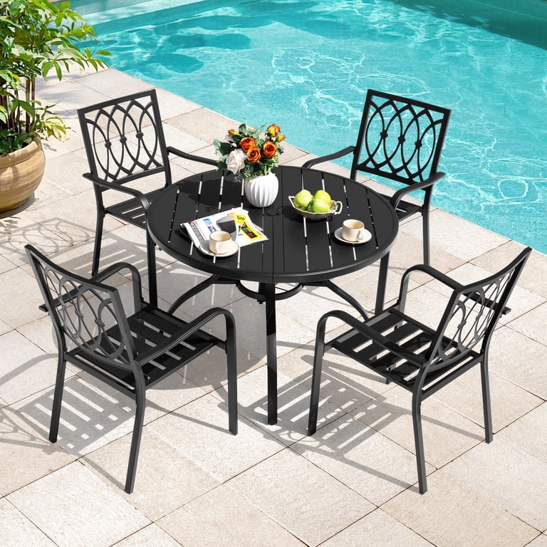 iron patio set with umbrella Cast Aluninum Bistro 3 Piece Metal Outdoor Bistro Table and Chairs Set of 2 2.2" Hole,Wrought Bistro Table Set Outdoor Patio Furniture Set for Garden,Bronze PHI VILLA Dining Set with elegant and classic black design brings unique aesthetic feeling to your patio Vongrasig 6 Piece Folding Patio