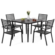 Nuu Garden 5-Piece Outdoor Dining Chair and Table Set, 4PCS Stackable Metal Dining Chairs and 37" Square Metal Dining Table with Umbrella Hole. All-Weather Patio Outdoor Furniture, Black