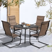 Nuu Garden 5-Piece Outdoor Dining Set, 4 Padded Textilene C-Spring Motion Chairs & 37  Metal Table with Umbrella Hole, Weather-Resistant Furniture Set with Ergonomic Design, Black and Brown