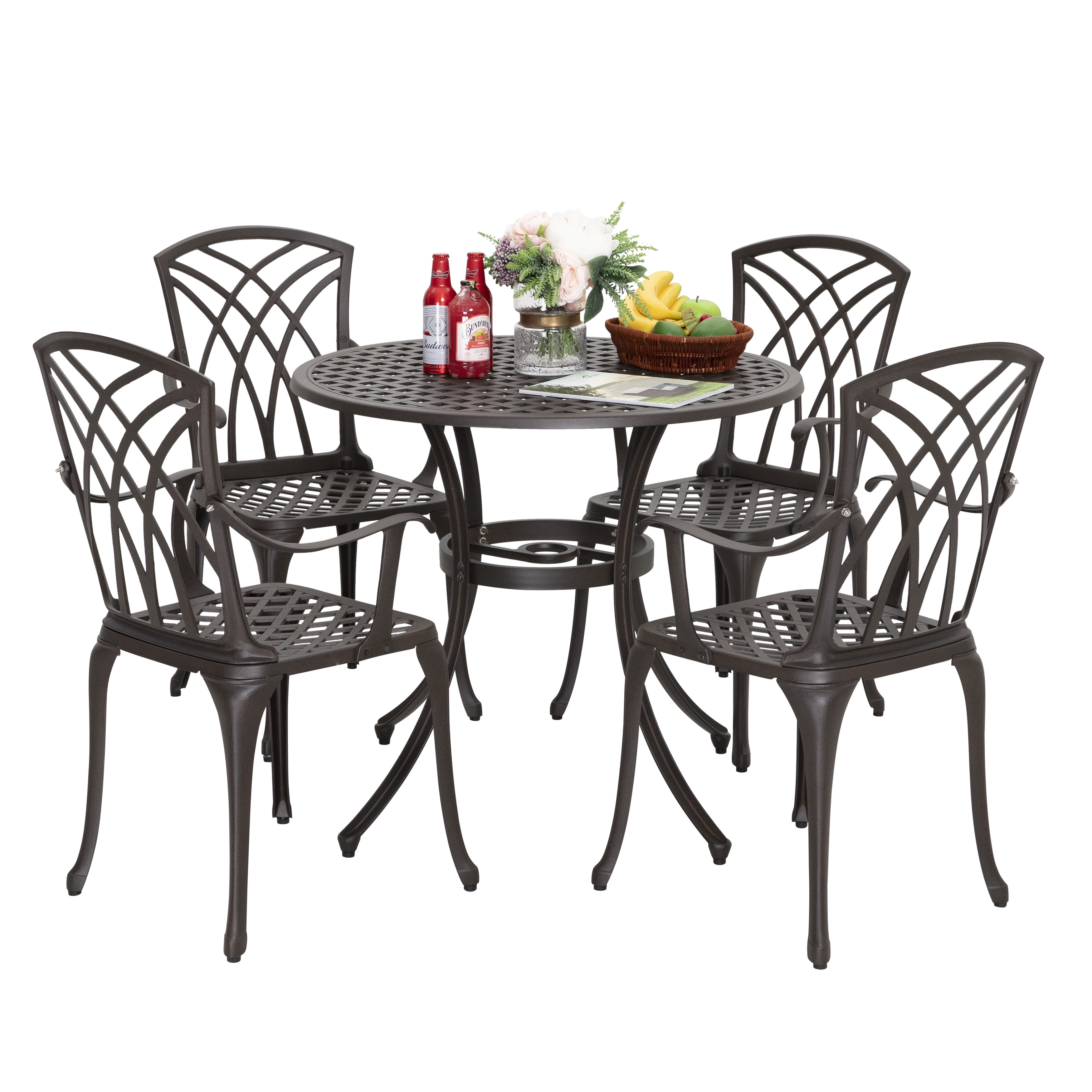 Nuu Garden 5Piece Outdoor Dining Set, Cast Aluminum AllWeather Patio