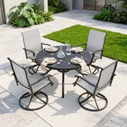 Nuu Garden 5-Piece Outdoor Dining Set, Metal Dining Table with Umbrella Hole and 4 Textilene Swivel Chairs, Patio Table and Chair Set, All-Weather Patio Dining Set, Black and Light Gray
