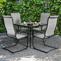 Nuu Garden 5 Piece Outdoor Dining Set, Outdoor Padded Textilene Patio Chairs and Square Dining Table with Umbrella Hole, Grey