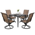 thumbnail image 1 of Nuu Garden 5-Piece Outdoor Dining Table Set, 37” Metal Dining Table with Umbrella Hole & 4pcs Patio Swivel Rocking Textilene Chairs, All-Weather Patio Outdoor Furniture, Black and Brown, 1 of 10