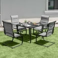 thumbnail image 1 of Nuu Garden 5-Piece Outdoor Dining Table Set, 37" Square Metal Table with Umbrella Hole and 4PCS C-Spring Motion Padded Textilene Metal Chairs. All-Weather Patio Outdoor Furniture, Light Grey&Black, 1 of 10
