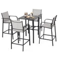 thumbnail image 1 of Nuu Garden 5-Piece Outdoor Patio Bar Set, 4 Textilene High Bar Stools, 28" Square Bar Table with Slatted Tabletop and 1.7" Umbrella Hole, Light Gray and Black, 1 of 10