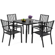 Nuu Garden 5-Piece Outdoor Patio Metal Dining Set - 4 Stackable Chairs & 37" Square Table with Umbrella Hole, Weather-Resistant Low-Maintenance Furniture for Yard Porch Poolside Garden, Black
