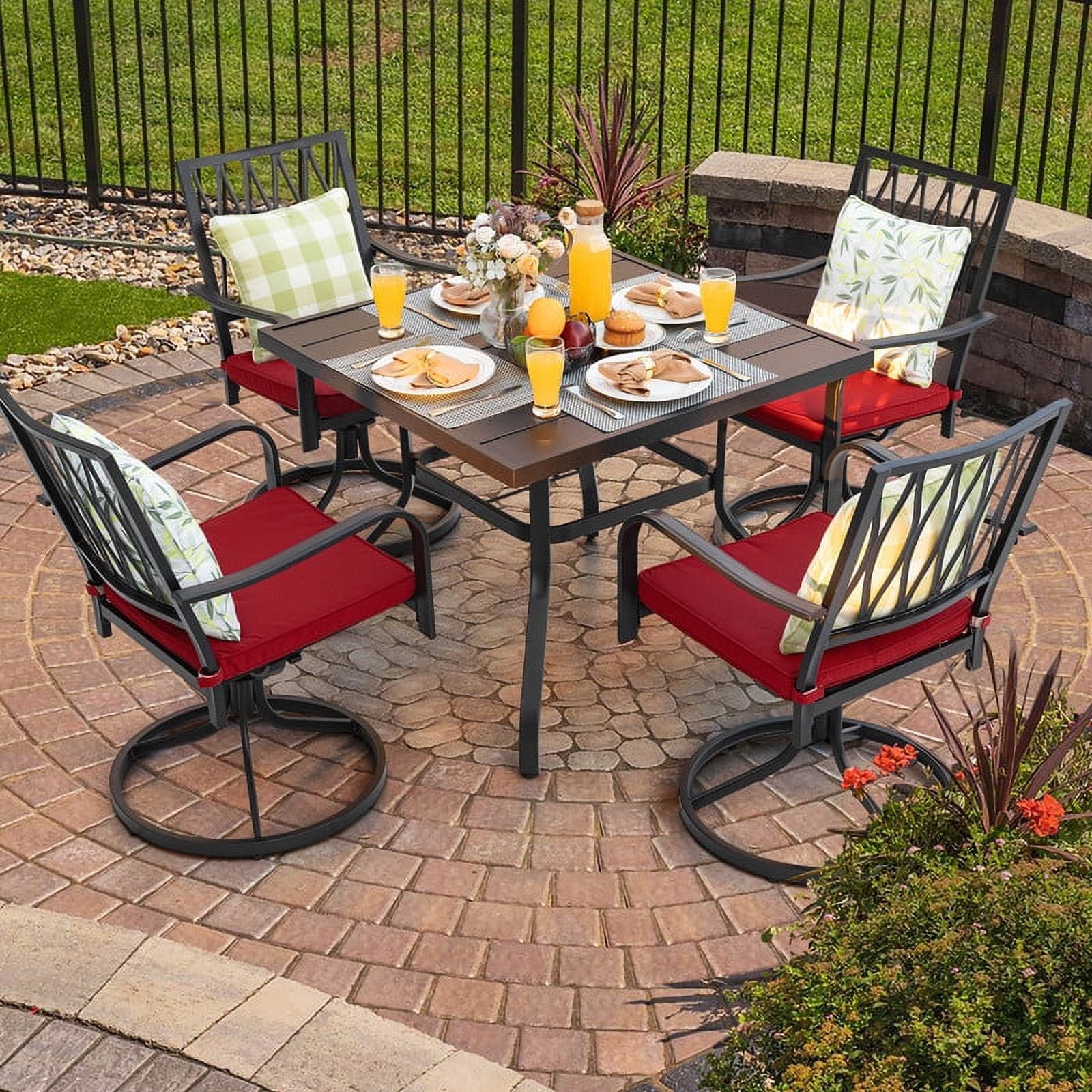 Nuu garden swivel metal balcony height outdoor bar stool with red cushion hotsell