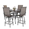 thumbnail image 1 of Nuu Garden 5-Piece Outdoor Dining Set, Patio Swivel Bar Stool, 4 High-Back Height Chairs with 1 Tempered Glass Table, All-Weather Textilene, Brown, 1 of 11