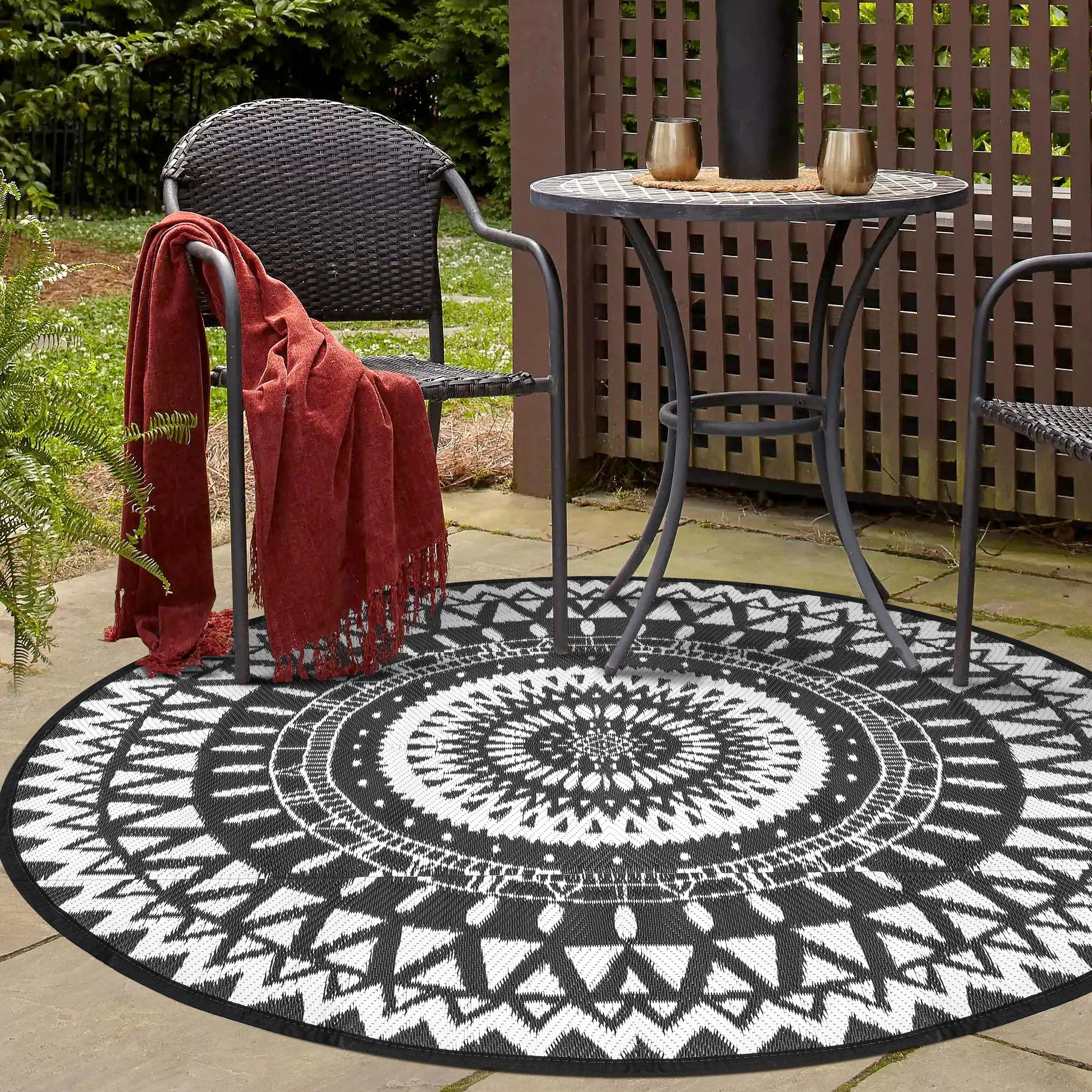 Nuu Garden 5 ft Round Outdoor Rug,Foldable Outdoor Reversible Plastic