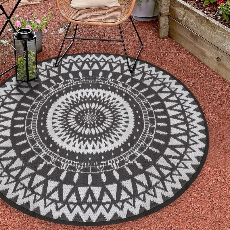 Nuu Garden 5 ft Round Outdoor Rug,Foldable Outdoor Reversible Plastic