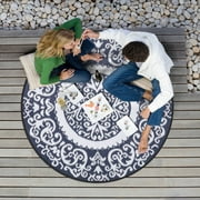 Nuu Garden 5 ft Round Outdoor Rug, Plastic Straw Foldable Area Rug for Patios, Front Door Entry, Entryway, Deck, Balcony