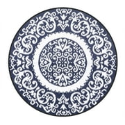 Nuu Garden 5'x5' Round Outdoor Rug for Patios Waterproof, Plaid Reversible Door Mat Plastic Camping Rugs, Straw Rug Indoor Rugs Carpet for Balcony, Porch, Picnic, Beach, Home, Blue / White