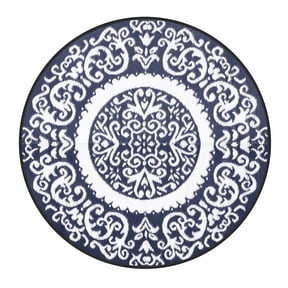 Nuu Garden 5'x5' Round Outdoor Rug for Patios Waterproof, Plaid Reversible Door Mat Plastic Camping Rugs, Straw Rug Indoor Rugs Carpet for Balcony, Porch, Picnic, Beach, Home, Blue / White