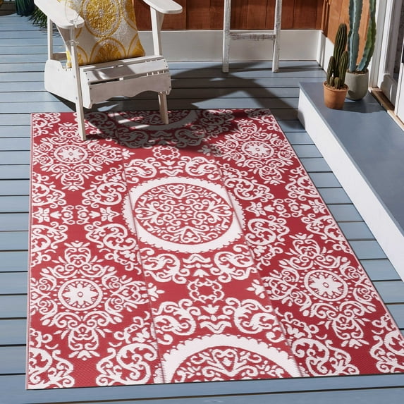 Nuu Garden 6'x 9' Outdoor Rug, Waterproof Patio Mat, Plastic Straw Foldable Area Rug, Indoor Outdoor Carpet, Patio Rugs, Red