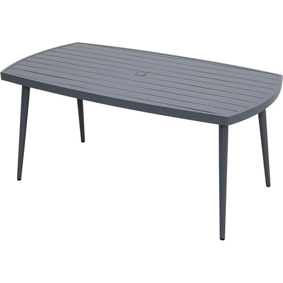 Nuu Garden 63x35'' 6-Person Aluminum Outdoor Dining Table,All Weather Outdoor Slat Rectangle Dining Table with Umbrella Hole,Bistro Table for Garden, Backyard, Dark Grey