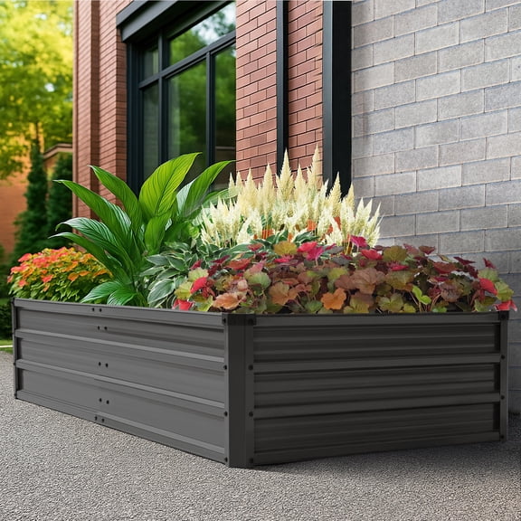 Nuu Garden 6x3x1ft Rectangular Galvanized Raised Garden Bed for Gardening Elevated Planting Metal Planter Box Outdoor Patio Planting Bed for Vegetables Flowers Herb, Dark Gray