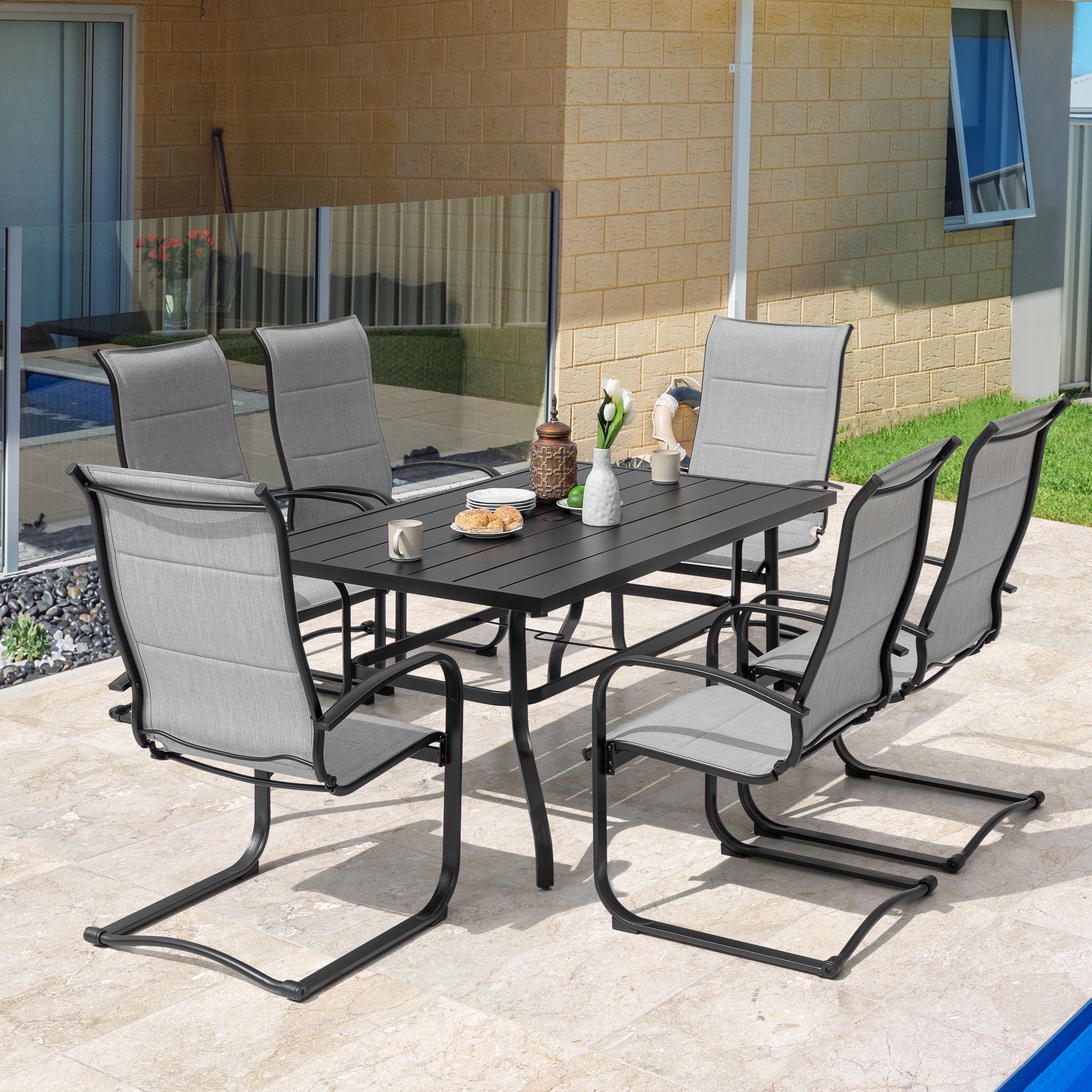 Nuu Garden 7 Piece Outdoor Dining Set, 61”Rectangular Dining Table with