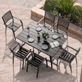 thumbnail image 1 of Nuu Garden 7 Piece Outdoor Dining Set, 61” Rectangular Metal Dining Table with Umbrella Hole, Stackable Dining Chairs, Black, 1 of 10