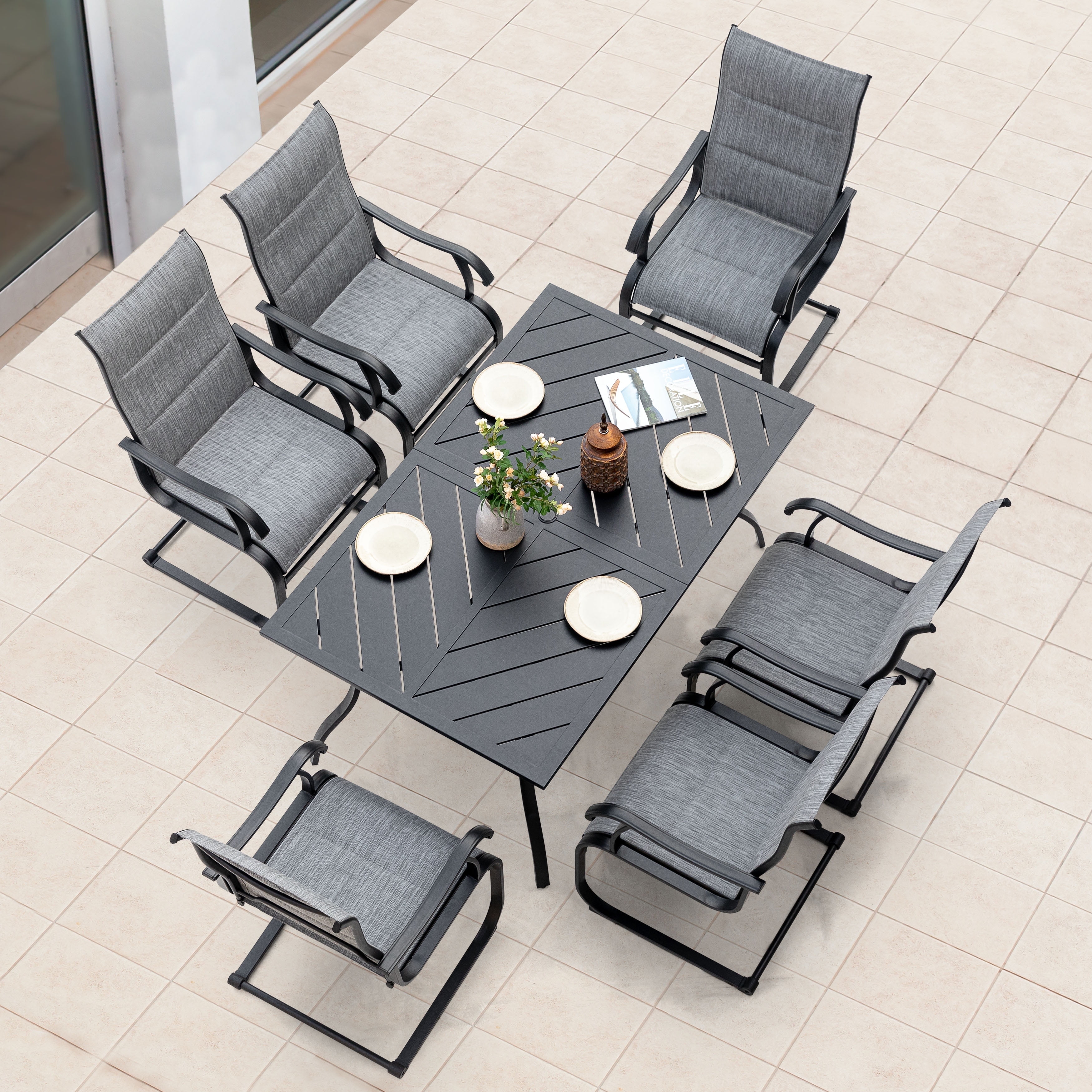 Nuu Garden 7-Piece Outdoor Dining Set with Padded Textilene Patio ...