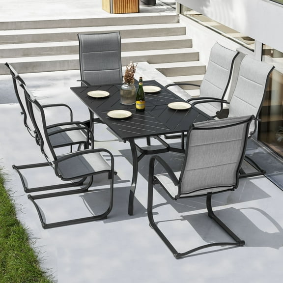 Nuu Garden 7-Piece Outdoor Dining Set, Padded Chairs & Rectangular Table Grey/Black