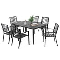 thumbnail image 1 of Nuu Garden 7-Piece Outdoor Metal Dining Set for 6, Weather-Resistant Patio Dining Furniture Set with Slatted Design, 61” x 37” Rectangle Dining Table with Umbrella Hole and 6 Stackable Chairs, Black, 1 of 10