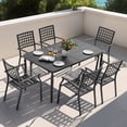 thumbnail image 1 of Nuu Garden 7-Piece Outdoor Metal Furniture Set, Outdoor Dining Set of 6, Patio Dining Set with Umbrella Hole and Powder Coating, 6 Stackable Chairs and 1 Rectangle Table, Black, 1 of 10