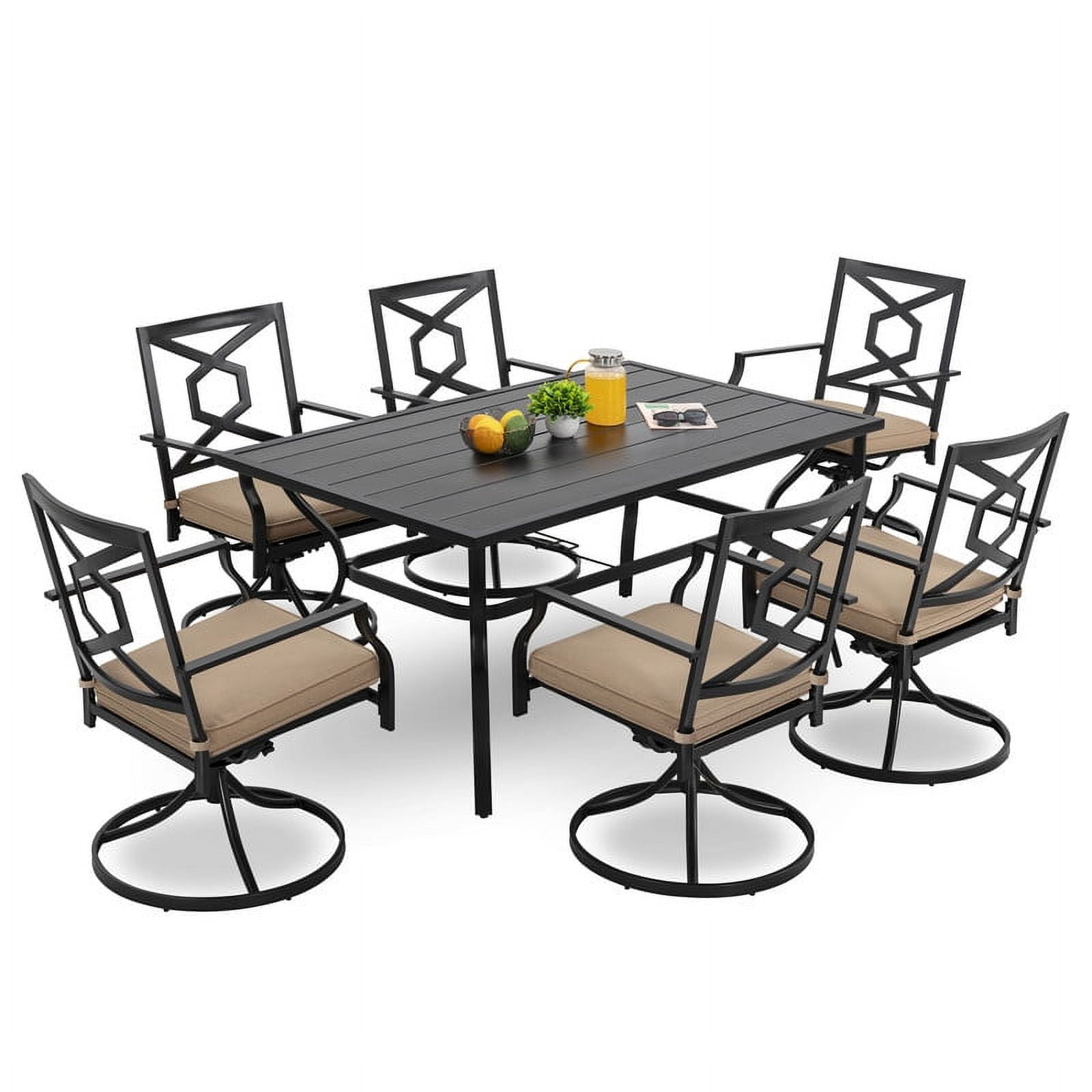 Nuu Garden 7 Piece Outdoor Patio Metal Dining Set,Furniture Set for 6 Cushioned Swivel Chairs