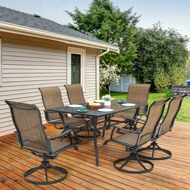 Nuu Garden 7 Piece Patio Iron Dining Table Set, Brown/Black